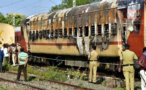Train caught fire at Madurai railway station
