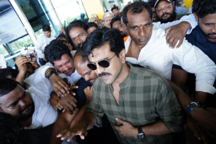 Mega global star reached Rajahmundry Airport Ram Charan