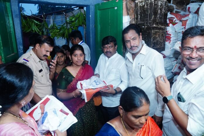 Pawan Kalyan gifted yellow, saffron and sarees to the girls of Pithapuram.