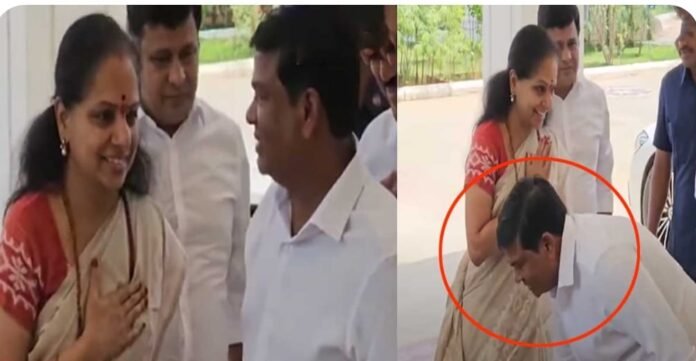 what is this Jeevan Reddy he touch legs of Kavitha..!!!
