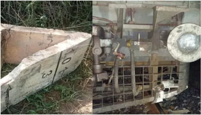 Huge conspiracy for another train accident.. Heavy cement blocks on the track