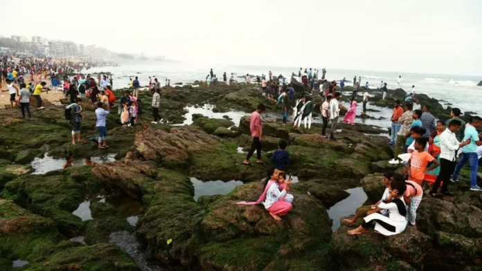 The sea receded as visitors watched