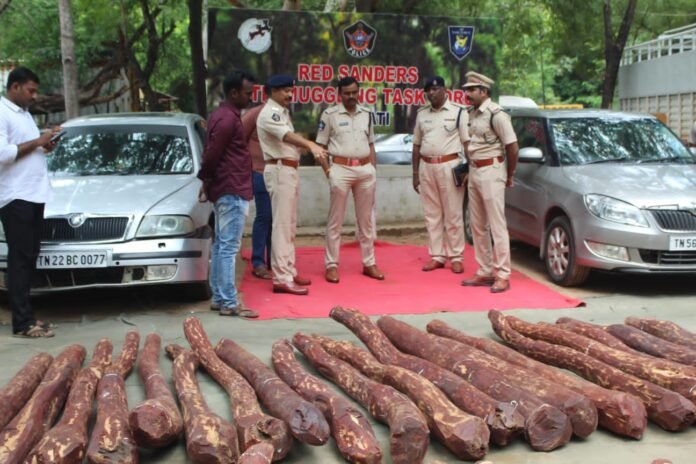 93 red sandalwood logs seized near Somashila