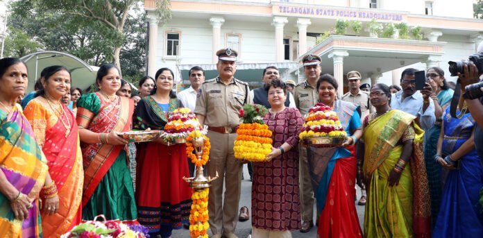 Bathukamma celebrations in front of police station