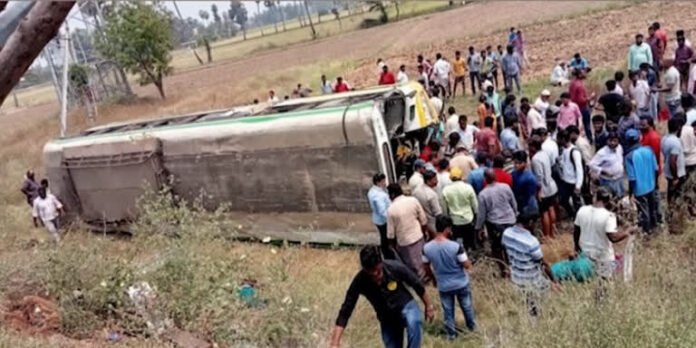 RTC bus overturned....woman died RTC bus overturned....woman died