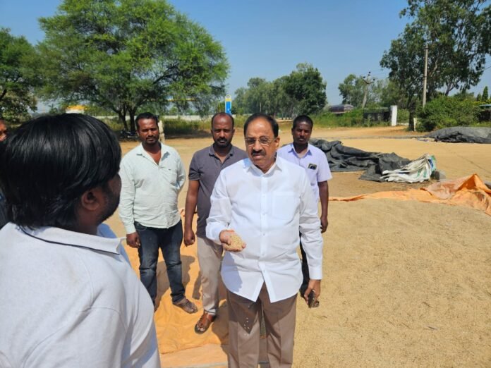 Minister Thummala inspected the paddy buying center at Veldanda