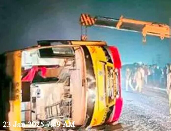 Travels bus overturned.. Young woman died
