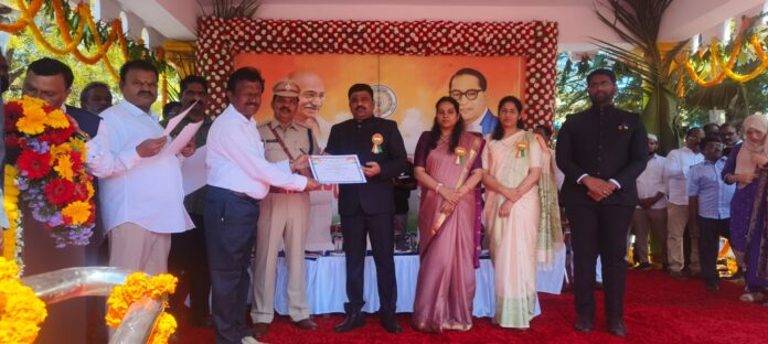 MPDO GV Subbaraju is very happy to receive the best award at hands of Collector