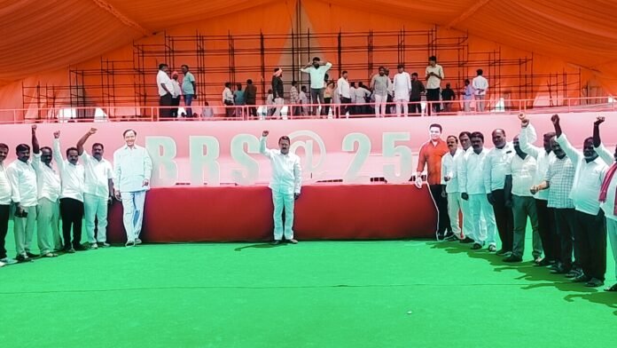 Former Minister Singireddy Niranjan Reddy inspects the Silver Jubilee venue