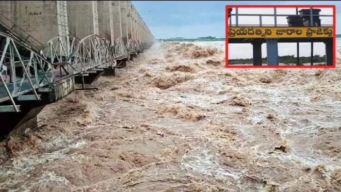 Heavy flood at Jurala project.. 14 gates lifted