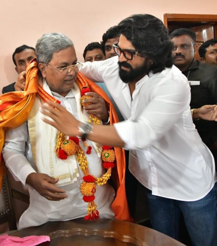 Global star Ram Charan paid a courtesy call on Karnataka CM Siddaramaiah at his cordial invitation.