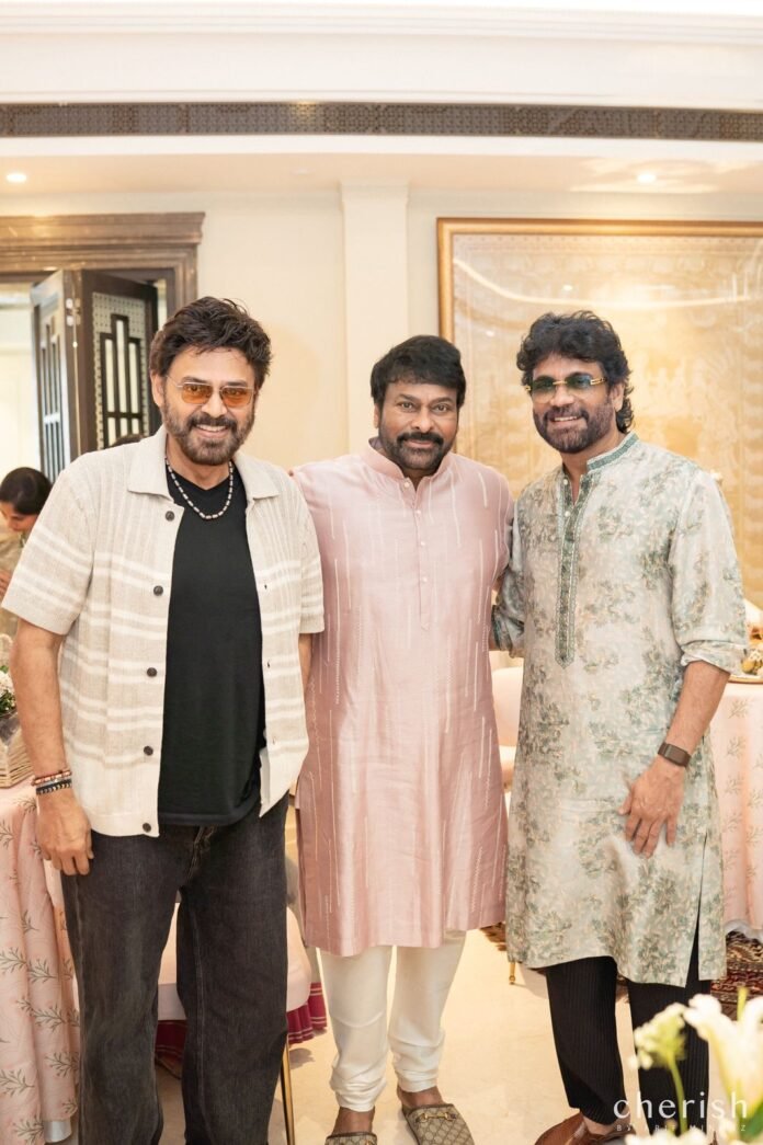 Diwali celebrations at Megastar Chiranjeevi's house - Victory Venkatesh and King Nagarjuna attended the celebration