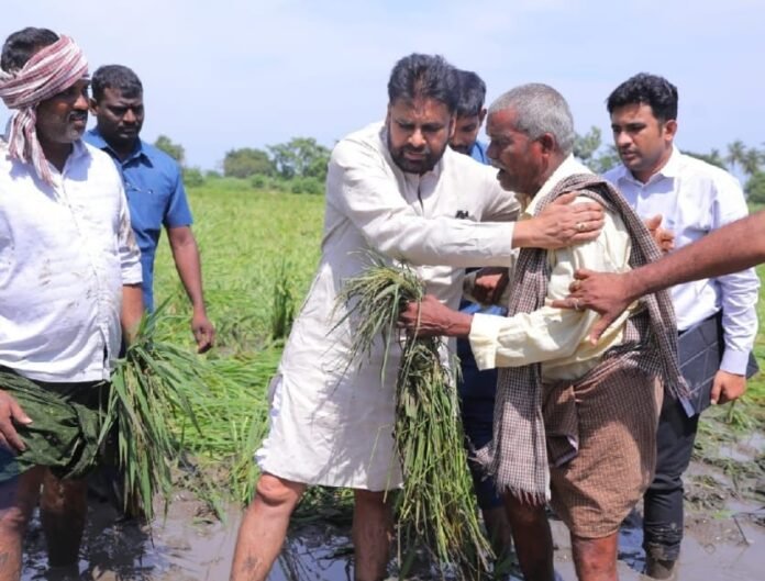 Pawan Kalyan inspects the crop fields in Kodur..