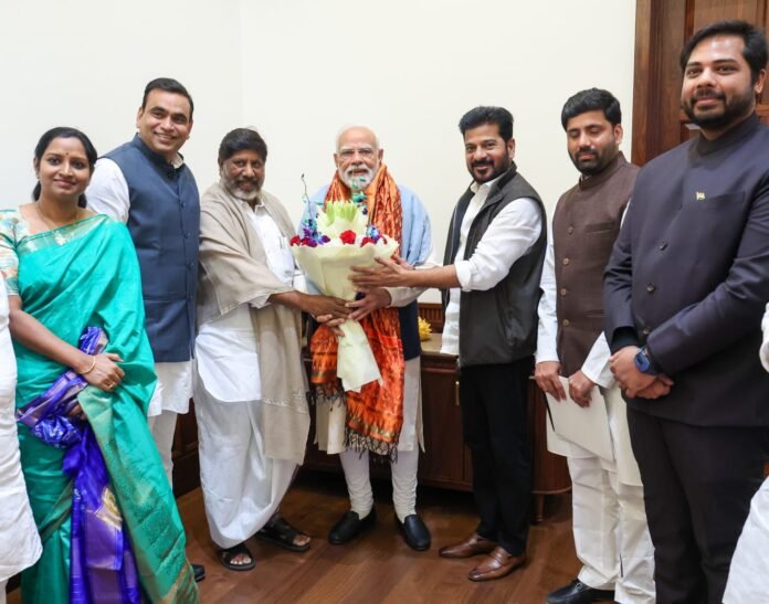 Revanth Reddy presents invitation to Prime Minister for Rising Global Summit.