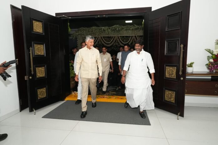 Chandrababu Naidu Arrives at Praja Bhavan Bhatti Extends a Welcome