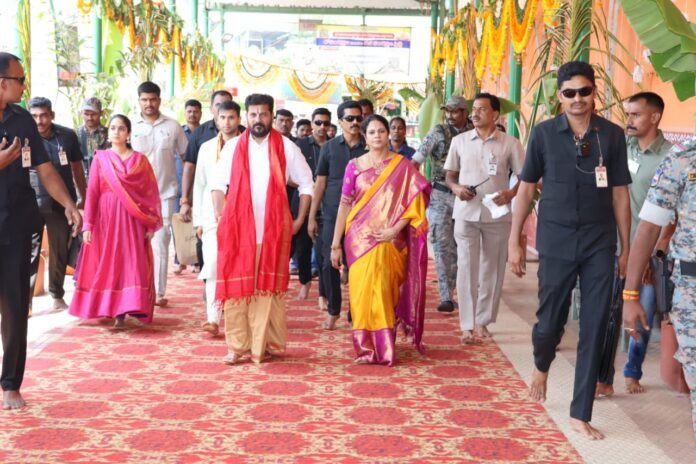 Grand Celebration of the Divine Wedding of Sri Sita and Rama CM Ennumula Revanth Reddy Participates with His Spouse, Offering Silk Garments and Sacred Rice
