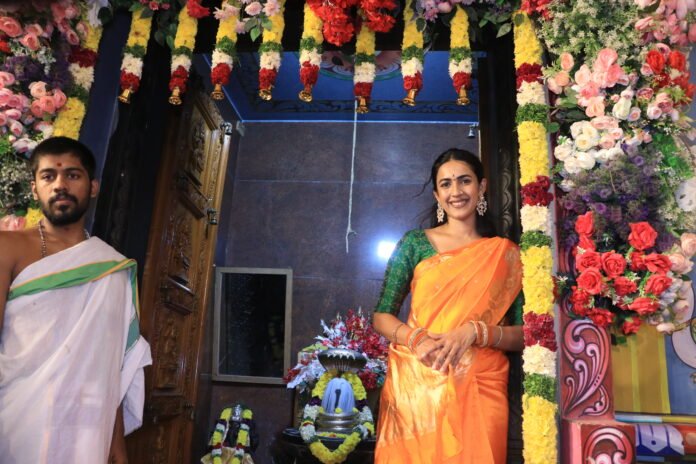 Film actress and producer Niharika Konidela carries the golden Bonam.