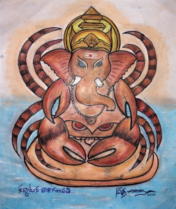 Lord Ganesha in the form of the Cancer zodiac sign. Lord Ganesha in the form of the Cancer zodiac sign.
