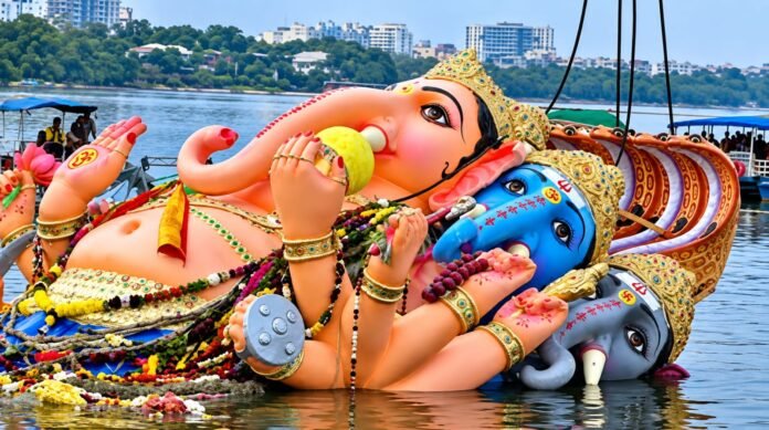 Khairatabad Lord Ganesha reaches the lap of Goddess Gangamma. Khairatabad Lord Ganesha reaches the lap of Goddess Gangamma.