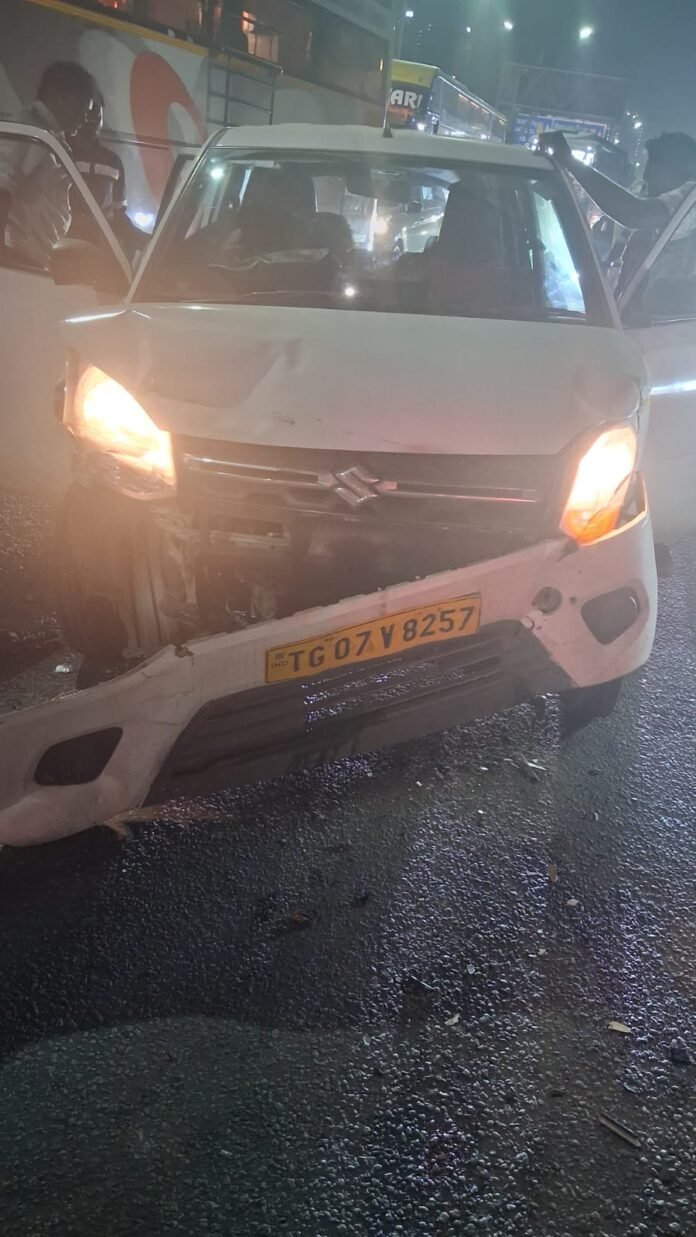 Road accident at Gachibowli crossroads. Road accident at Gachibowli crossroads.