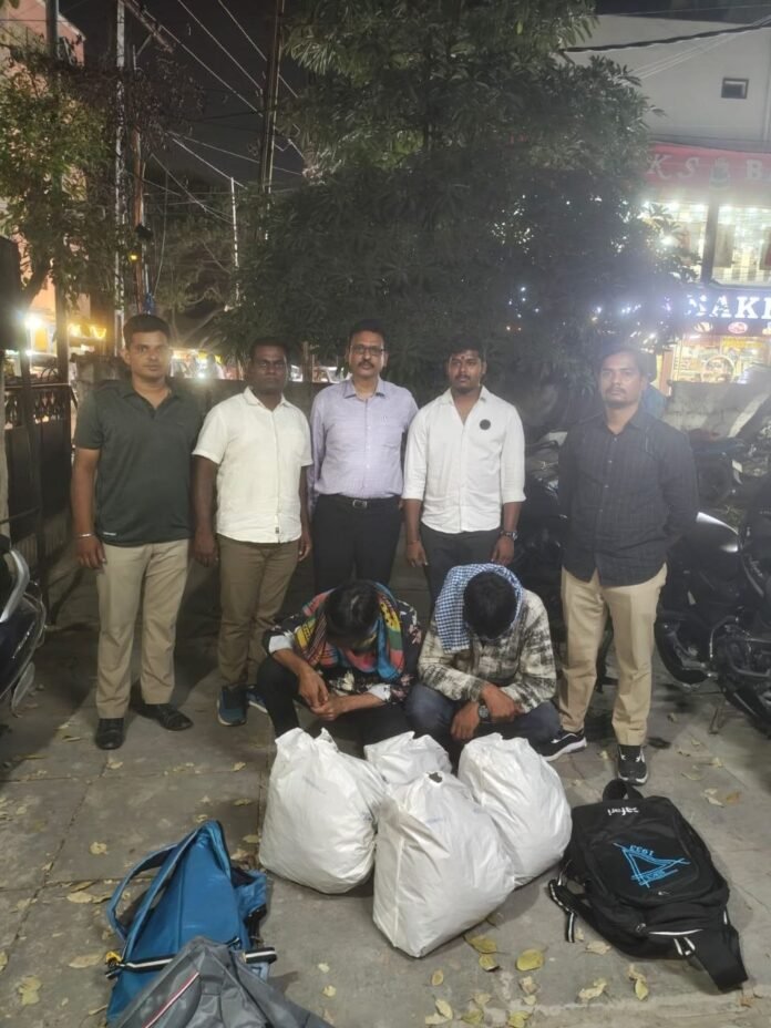 23 kg of ganja seized at Lingampally; two arrested. 23 kg of ganja seized at Lingampally; two arrested.